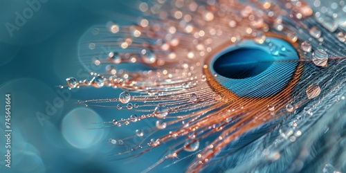 A close-up shot of a feather adorned with graceful drops of water, symbolizing the elegance of nature.