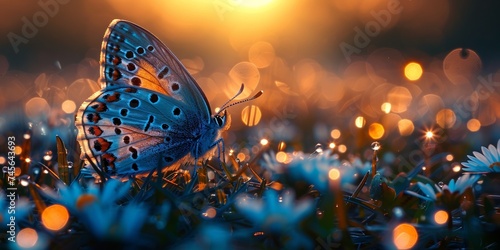 In summer, in the light of nature, a butterfly rests on a bright flower. © Iryna