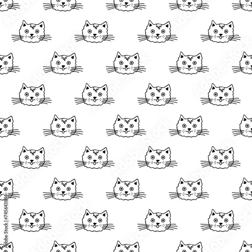 Seamless pattern with cat muzzle doodle for decorative print, wrapping paper, greeting cards, wallpaper and fabric