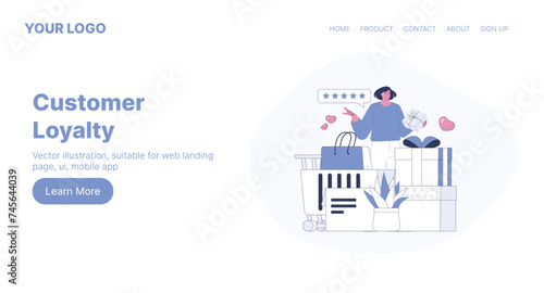 Customer Loyalty. Web Landing Page Design. Flat Cartoon Vector Illustration. Vector illustration, suitable for web landing page, ui, mobile app.