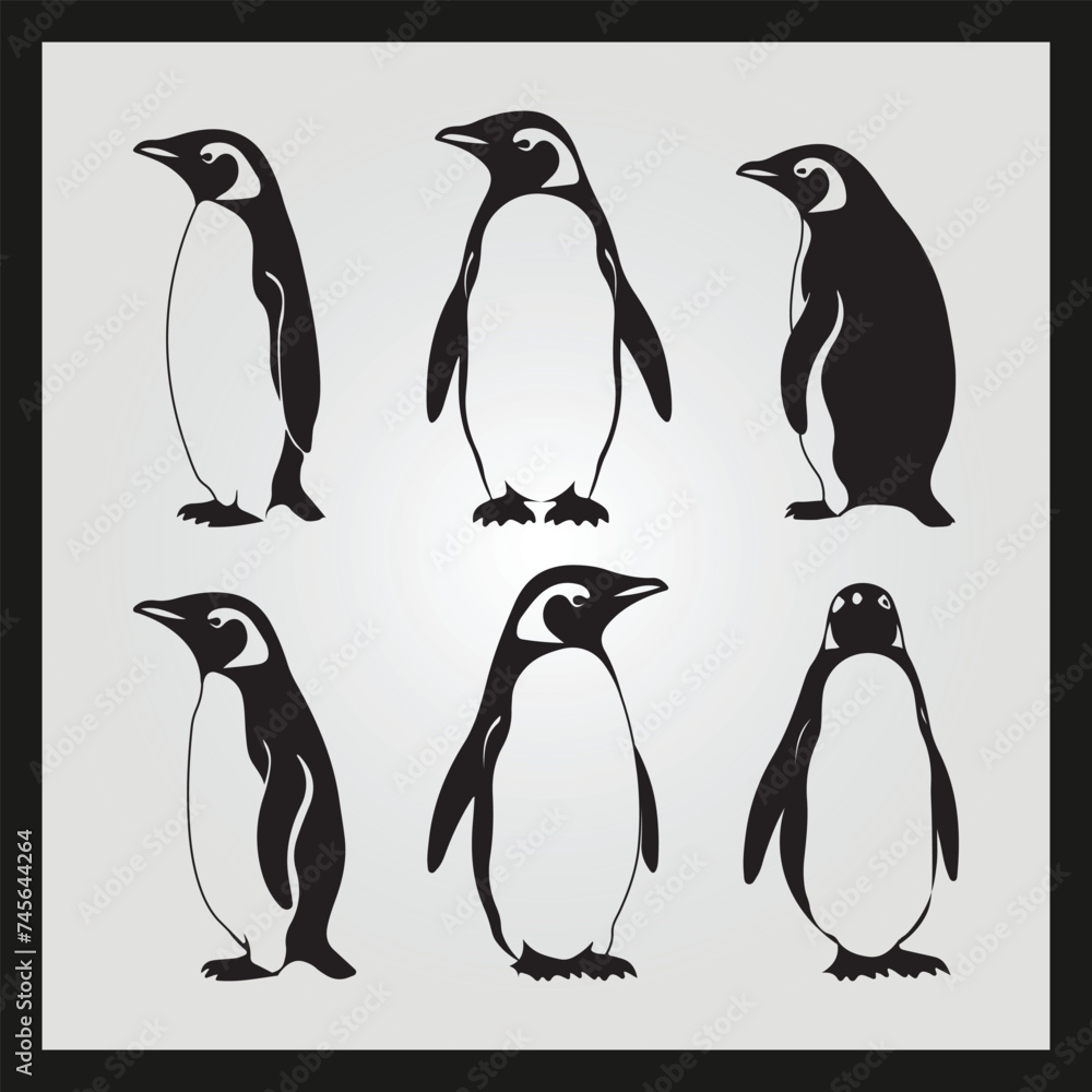 Naklejka premium Penguin silhouette set Clipart on a hex color background