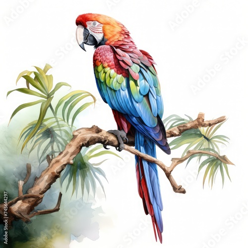 multi colored macaw perching on branch in tropical forest © shahzaib