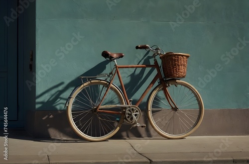 Quiet Corner: A Vintage Bicycle Rests Against a Two-Toned Wall, generative AI