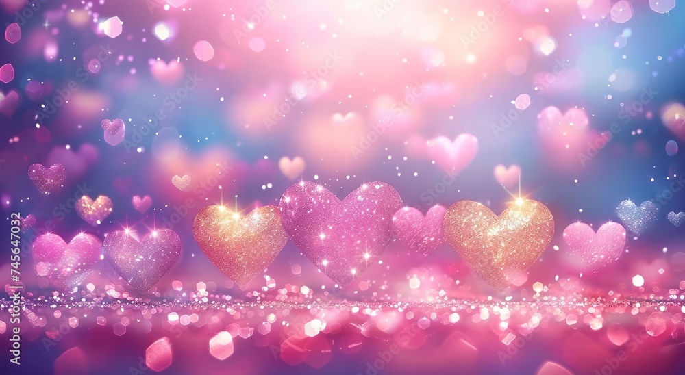 Love's Radiance - Shimmering Pink Glitter Background with Abstract Lights for a Romantic Valentine's Day. Made with Generative AI Technology