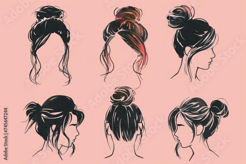 Hairstyle ideas suitable for healthy hair. Silhouettes of simple and stylish hairstyles. The beauty of well-groomed hair. photo