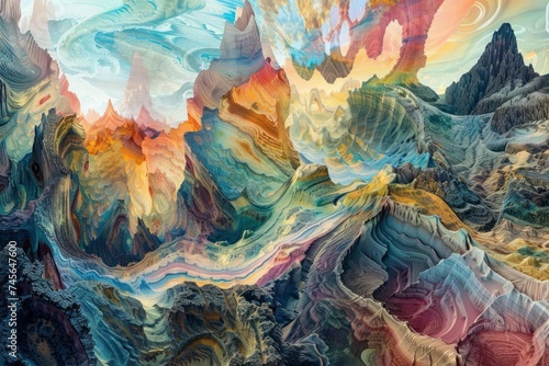 Geographical diversity, depicting surreal landscapes that seamlessly merge different biomes