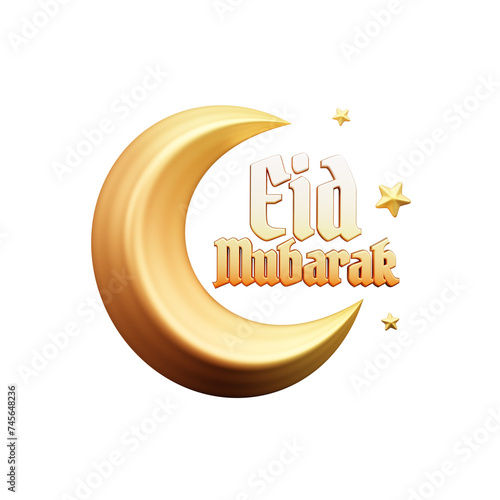 Realistic Eid mubarak 3d illustration or Eid Mubarak Calligraphy 3d icon
 photo