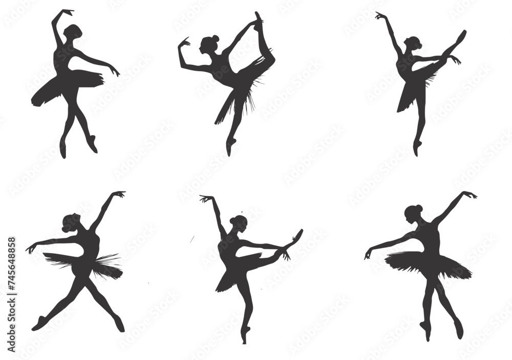 Ballerina performing dance in silhouette on white background. Ballerina performing dance in silhouette on white background.