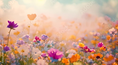 Abstract and colorful blur of wildflowers in a field, creating a dreamy and  photo