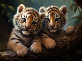 Two tiger cubs. Digital art.