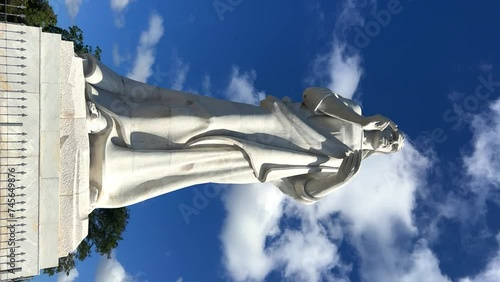 HAVANA, CUBA - DECEMBER 20, 2023: The Havana Christ. A large sculpture of Jesus of Nazareth in white Carrara marble, located on a hilltop in Casablanca, Cuba. photo