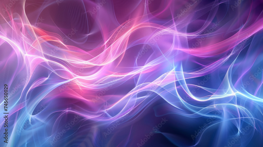 Obraz premium Abstract background featuring swirling lines of light in vibrant pink and blue hues on a dark backdrop, creating a dynamic and flowing visual effect