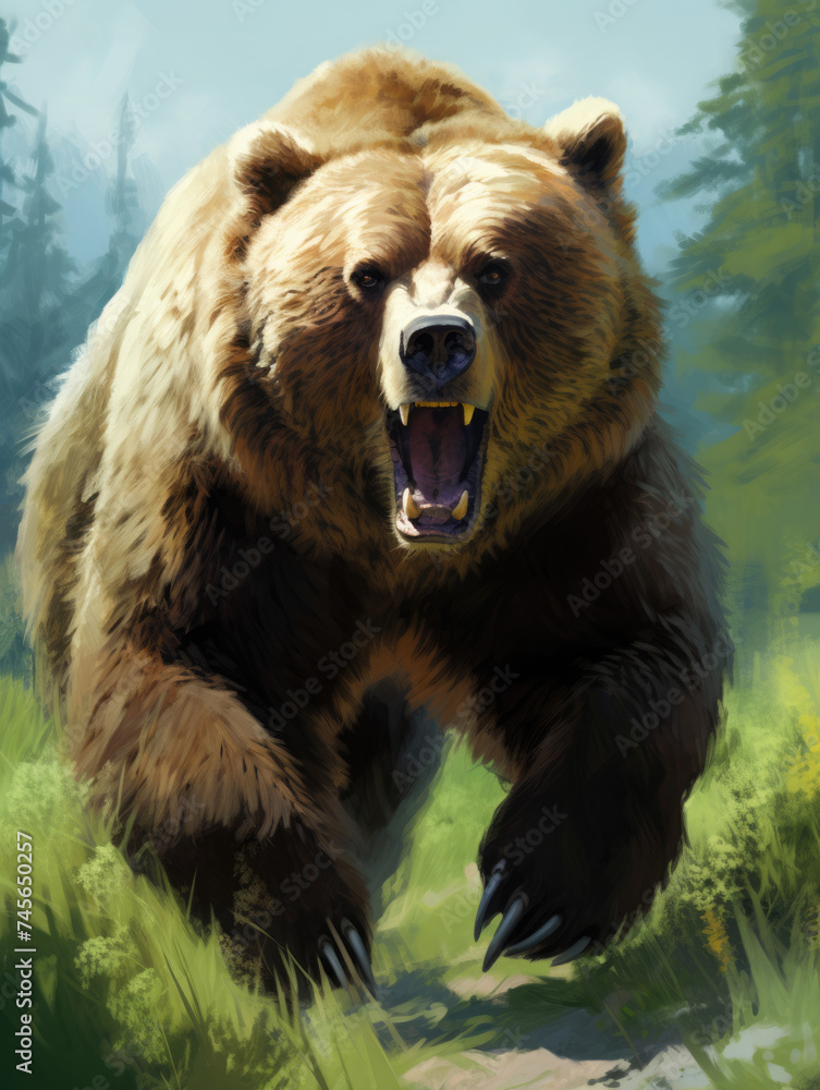 Angry bear against the backdrop of nature. Digital art. Angry bear against the backdrop of nature. Digital art.