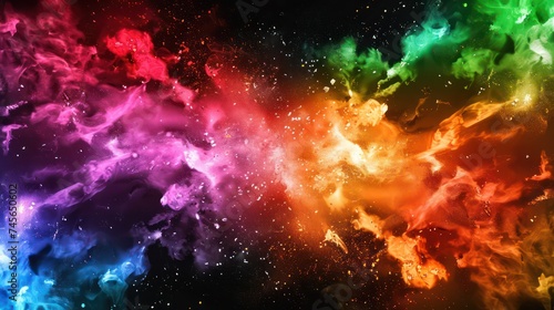 An explosion of vibrant colors bursts forth, symbolizing happiness, strength, fire, and vitality.