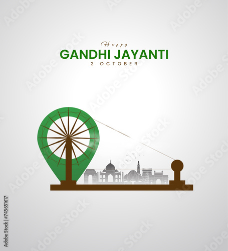 Happy Gandhi Jayanti.Gandhi's eyeglasses with the Indian flag. 3D Illustration