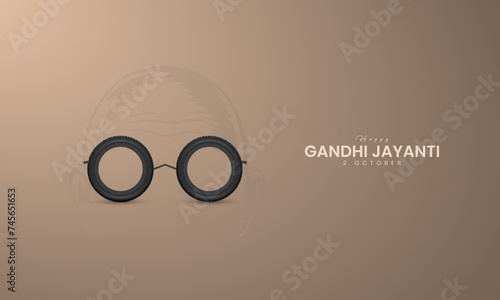 Happy Gandhi Jayanti.Gandhi's eyeglasses with the Indian flag. 3D Illustration