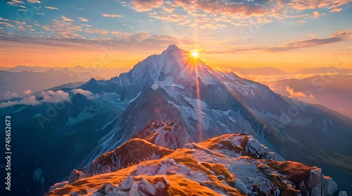 Sun rising behind mountain peak
