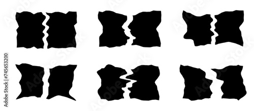 Black silhouette of torn pieces of paper. Jagged, uneven shape. Half of tattered box