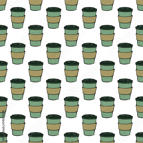 Seamless pattern with cute cup of tea or coffee doodle for decorative print, wrapping paper, greeting cards, wallpaper and fabric