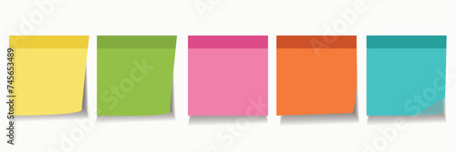 Multicolor post it notes isolated on transparent background. Colored sticky note set. Vector realistic illustration. Sticky note collection with curled corners and shadows