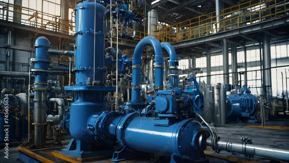 Liquid transfer pump with asynchronous electric motor, blue tone modern chemical industrial equipment in an oil refinery petrochemical plan Liquid transfer pump with asynchronous electric motor, blue tone modern chemical industrial equipment in an oil refinery petrochemical plan