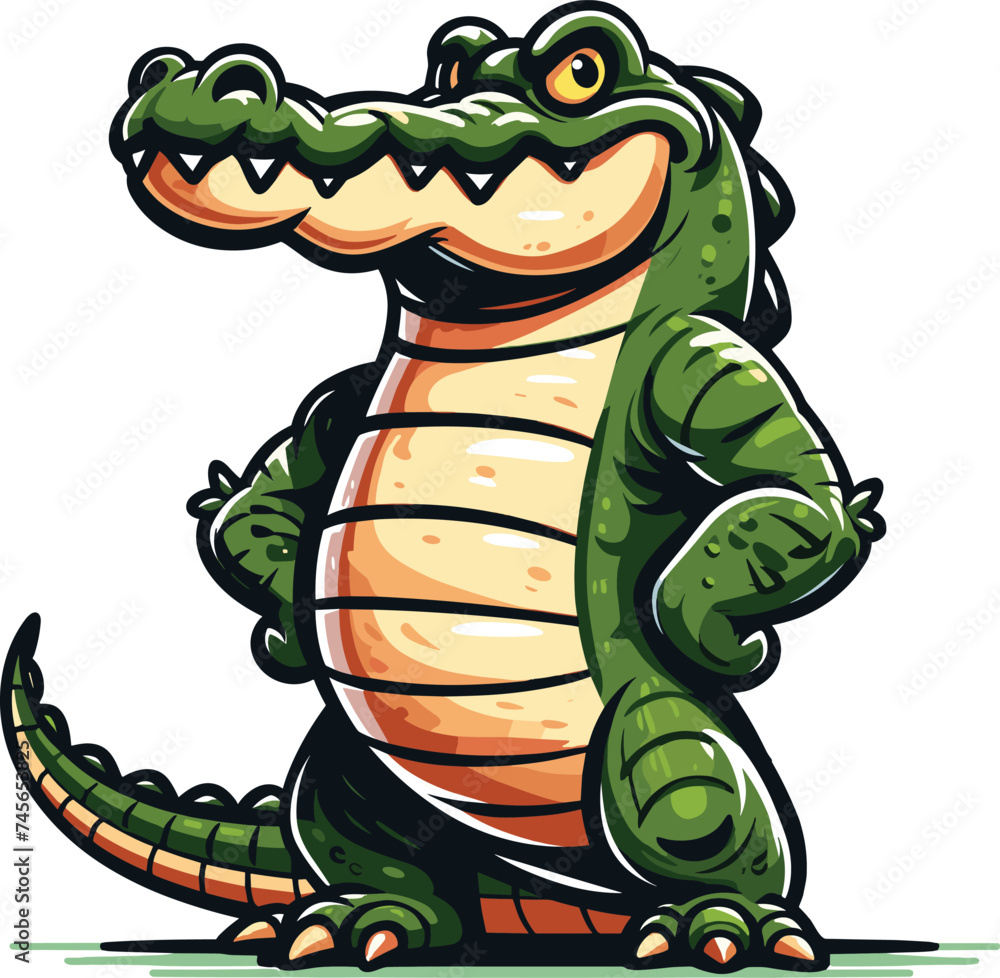 Obraz premium cartoon cute standing alligator, vector illustration