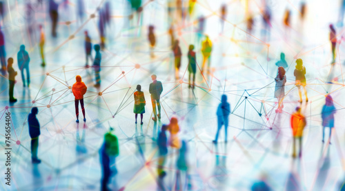 Group, people and crowd connected to wifi internet, big data and smart city. Silhouette, businesspeople and public network lines for communication, futuristic connection and marketing strategy