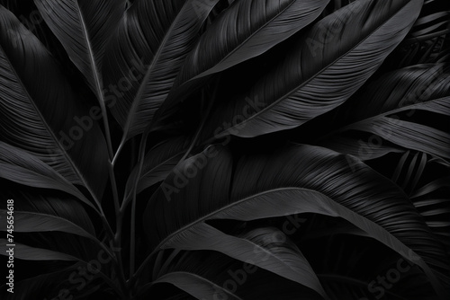 Textures of abstract black leaves for tropical leaf background