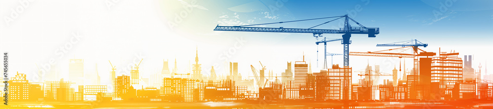 Construction industry banner with modern buildings and copyspace, professional and modern graphic, technical drawing Construction industry banner with modern buildings and copyspace, professional and modern graphic, technical drawing