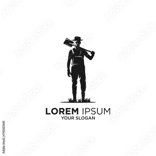 landscape worker silhouette logo vector