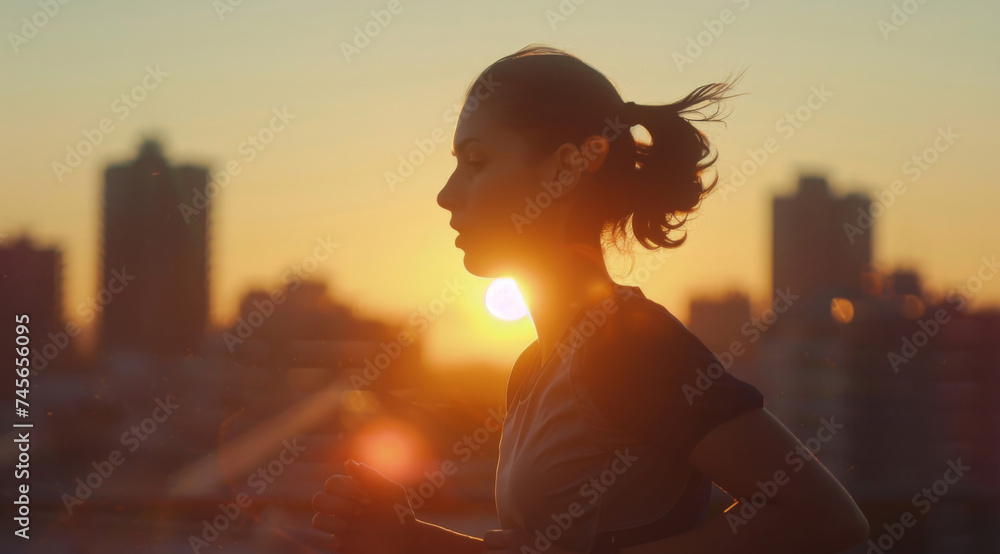 Woman, running and athlete on a morning run in the city for training, fitness and workout. Confident, determined and focused female jogging at sunrise for marathon training, competition or exercise Woman, running and athlete on a morning run in the city for training, fitness and workout. Confident, determined and focused female jogging at sunrise for marathon training, competition or exercise