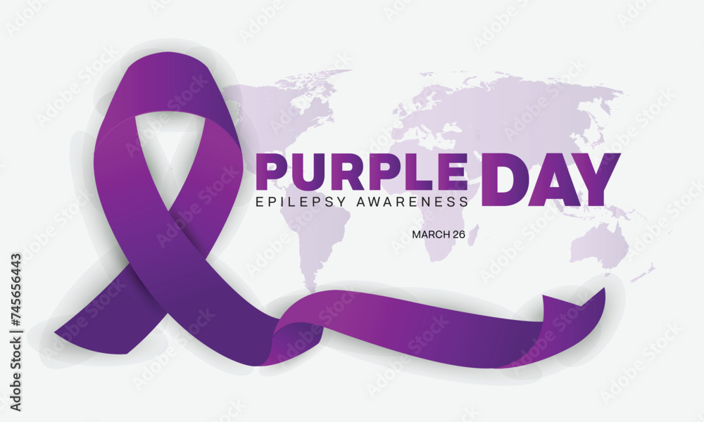 Purple Day design with a purple ribbon. Purple day is a day for Epilepsy Awareness celebration.