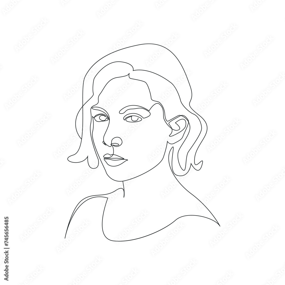 One line art female face vector One line art female face vector