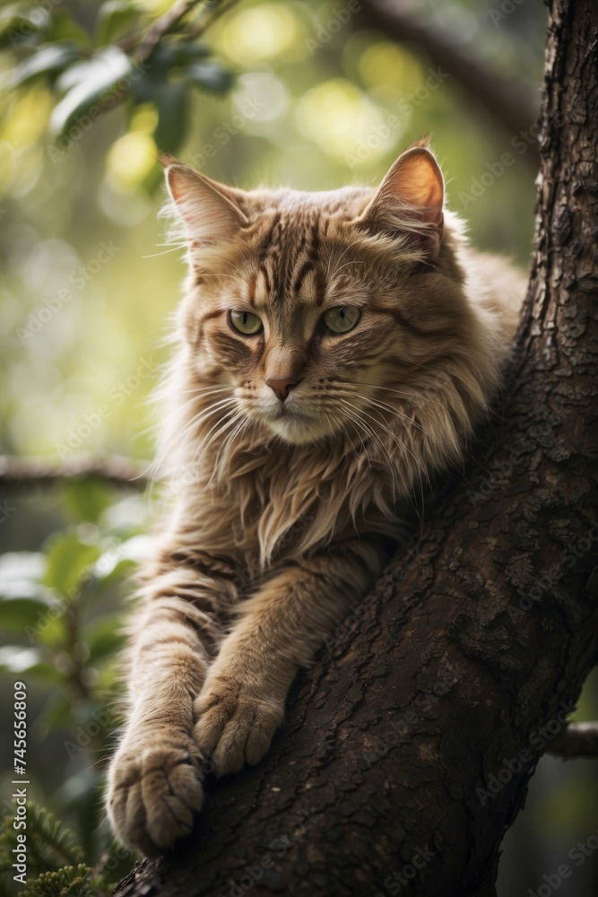 Cat Sitting on Tree Branch Cat Sitting on Tree Branch
