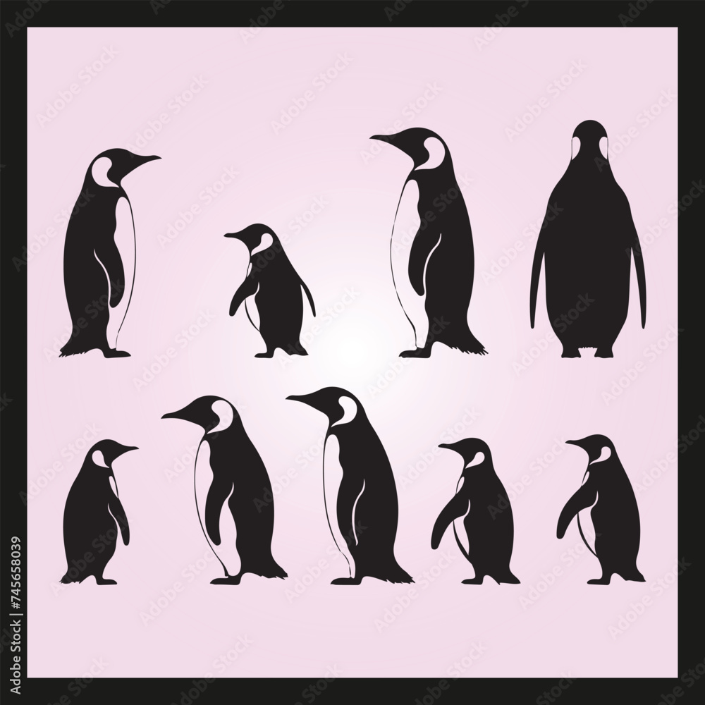 Naklejka premium Penguin silhouette set Clipart on a hex color background