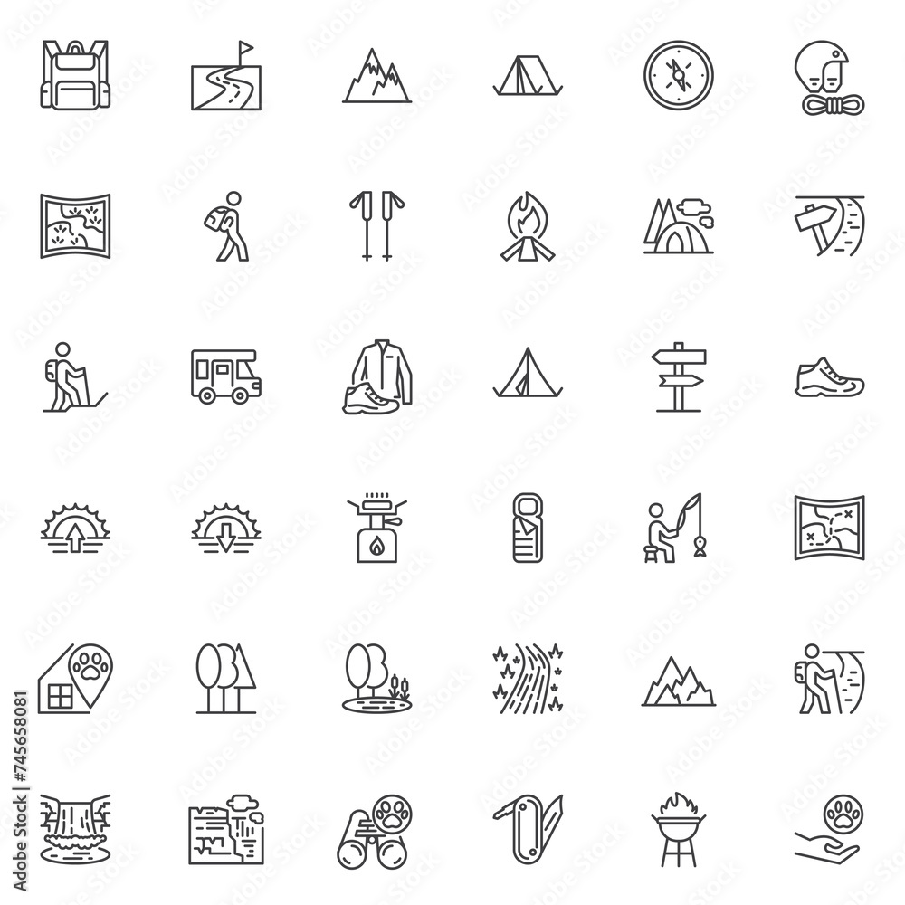 Fototapeta premium Travel outdoor line icons set