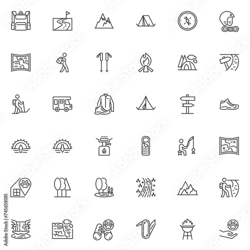 Travel outdoor line icons set