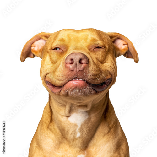 Pet  Pitbull dog  sits in full face  looks into the camera lens. PNG