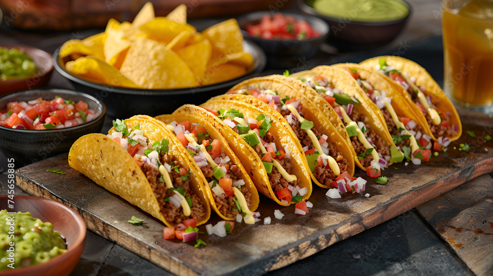 Versatile tacos with sides & drinks: chips, salsa, guacamole, rice, margarita. Perfect for parties or family dinners. Versatile tacos with sides & drinks: chips, salsa, guacamole, rice, margarita. Perfect for parties or family dinners.