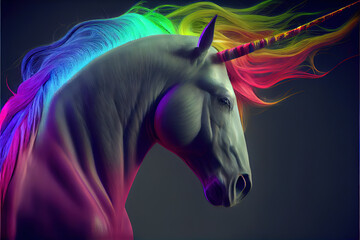Wandcirkels Eenhoorn Realistic rainbow unicorn. AI generated.  © writerfantast