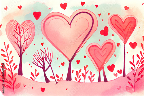 Valentine day watercolor background. AI generated photo