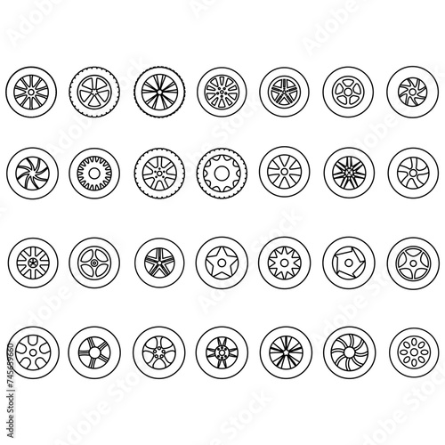 Car wheel icon vector set. Wheel illustration sign collection. Tire service symbol or logo.