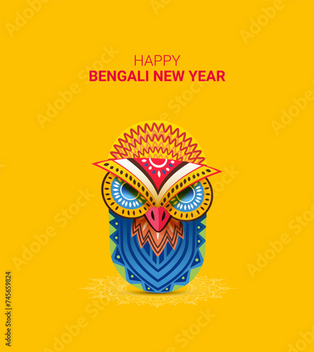 Happy Bengali New Year, Pohela Boishakh. Translation: "Happy New Year 1431. Bengali New Year creative design for social media post. 3D illustration.