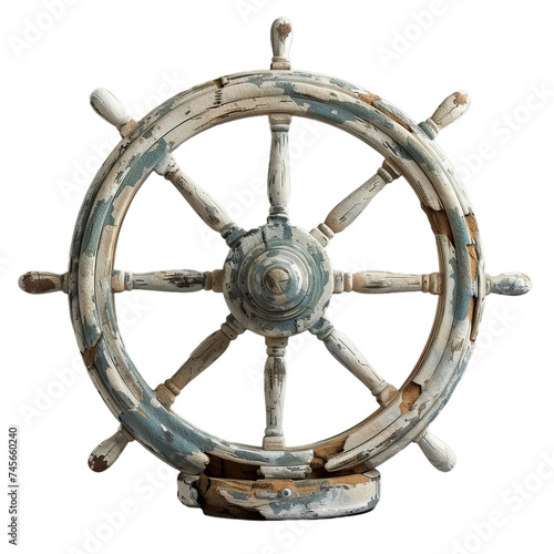 wooden ships wheel with cracked isolated on transparent background, png