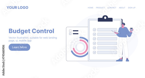 Budget Control. Web Landing Page Design. Flat Cartoon Vector Illustration. Vector illustration, suitable for web landing page, ui, mobile app