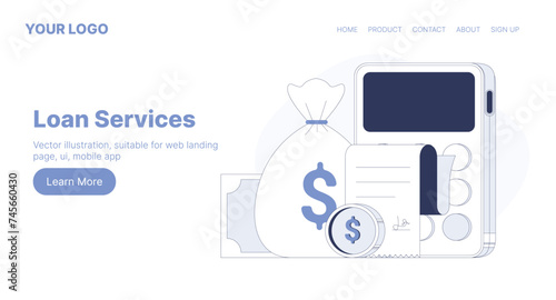 Loan Services. Web Landing Page Design. Flat Cartoon Vector Illustration. Vector illustration, suitable for web landing page, ui, mobile app