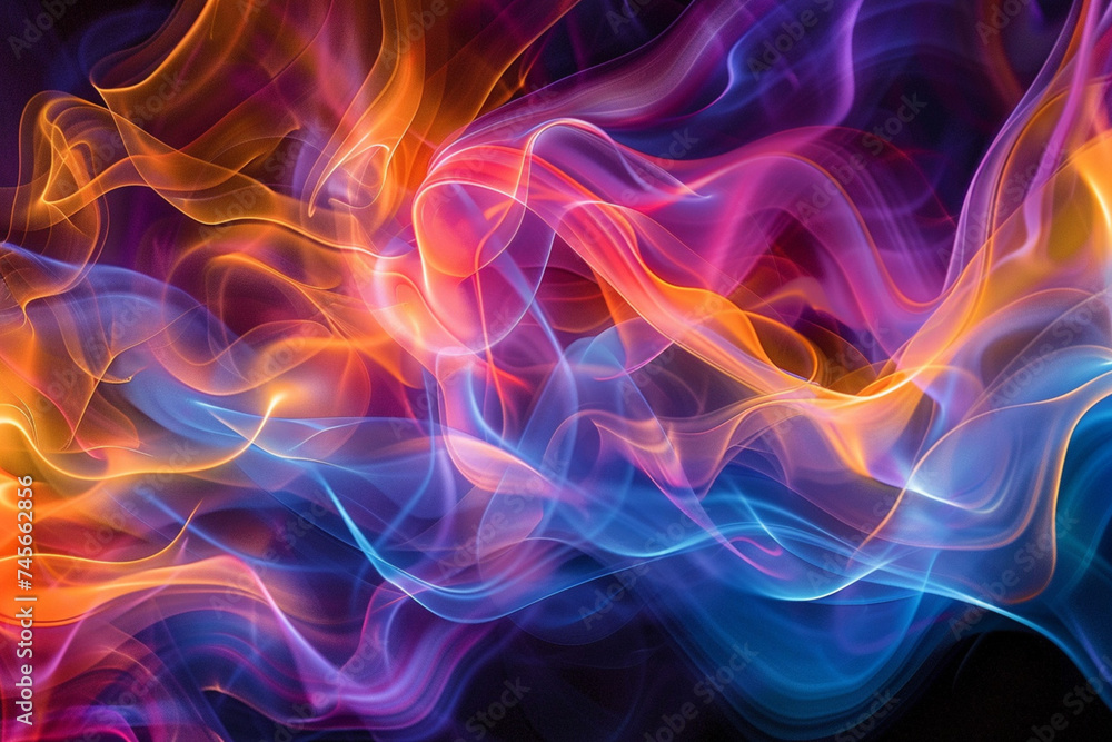 Fiery Abstract Wave Design with Blue Swirls and Smooth Texture