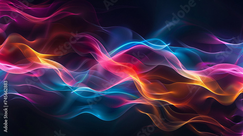 Glowing lines in abstract background with smoke, light, fire, wave, and motion