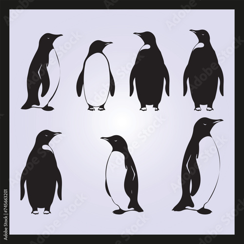 Penguin silhouette set Clipart on a hex color background