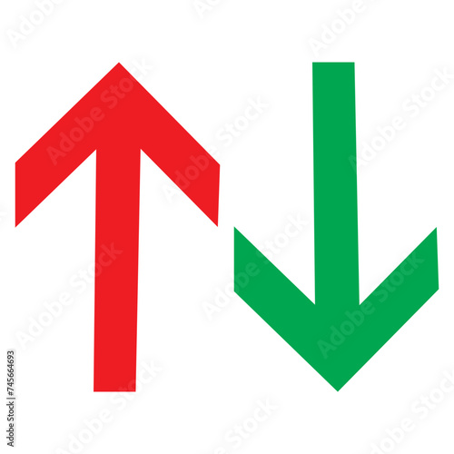 Vector simple and basic style logo of two arrows going in opposite directions (upward and downward) - investments, stock exchange concept illustration